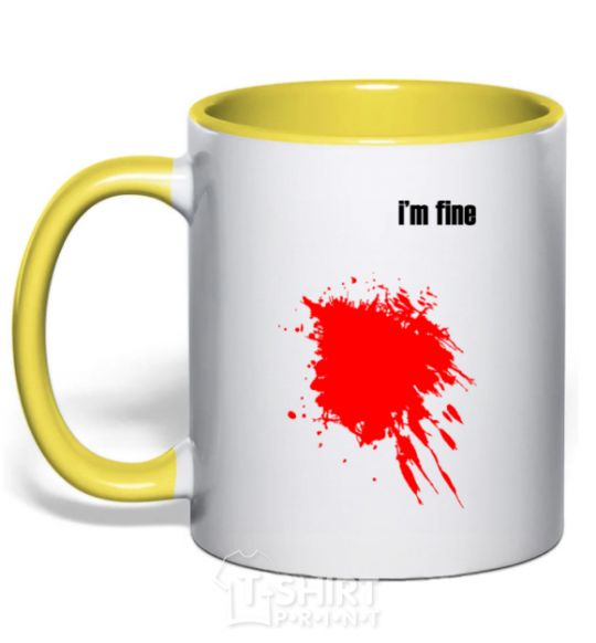 Mug with a colored handle i'm fine yellow фото