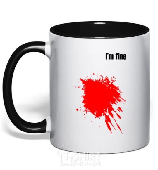 Mug with a colored handle i'm fine black фото
