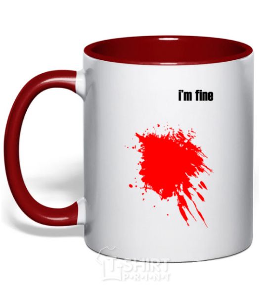 Mug with a colored handle i'm fine red фото