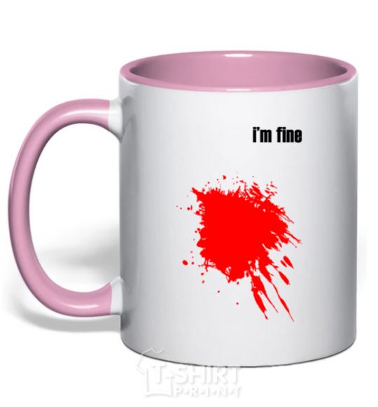 Mug with a colored handle i'm fine light-pink фото