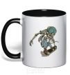 Mug with a colored handle Skateboard skeleton black фото