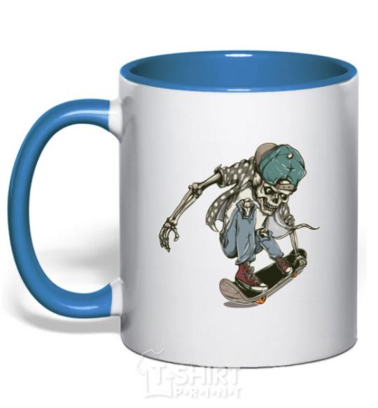 Mug with a colored handle Skateboard skeleton royal-blue фото