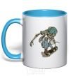 Mug with a colored handle Skateboard skeleton sky-blue фото