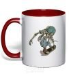 Mug with a colored handle Skateboard skeleton red фото