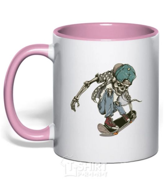 Mug with a colored handle Skateboard skeleton light-pink фото