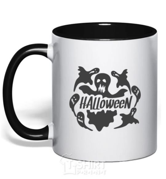 Mug with a colored handle Halloween ghosts black фото