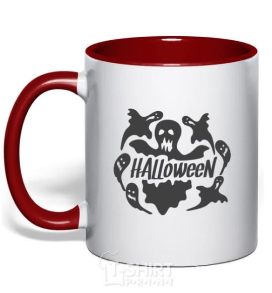 Mug with a colored handle Halloween ghosts red фото