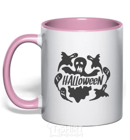 Mug with a colored handle Halloween ghosts light-pink фото