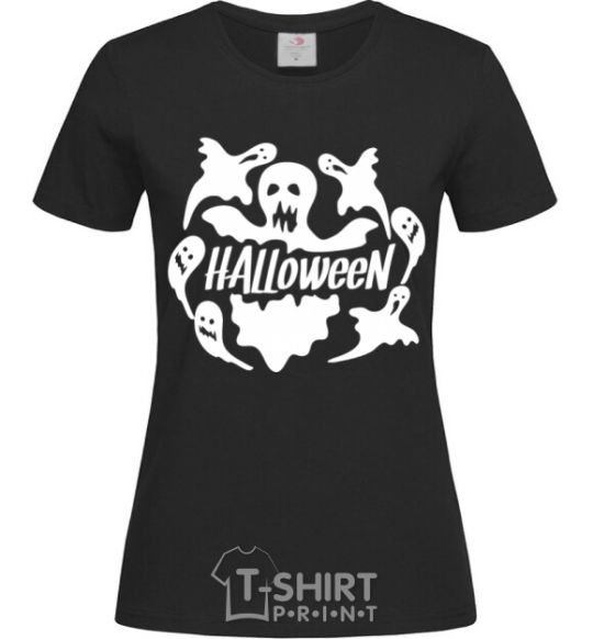 Women's T-shirt Halloween ghosts black фото