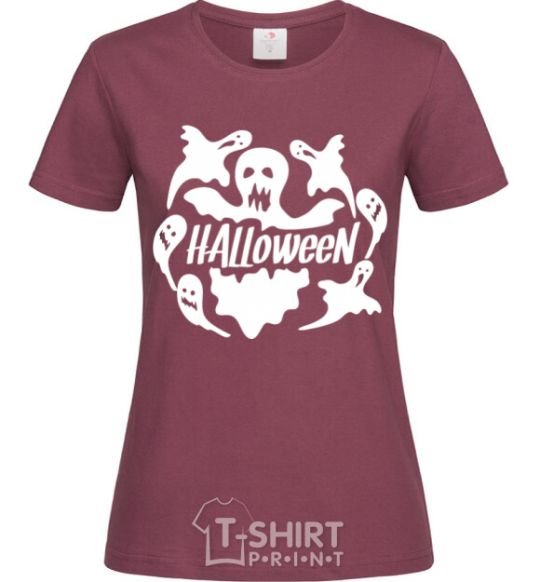 Women's T-shirt Halloween ghosts burgundy фото