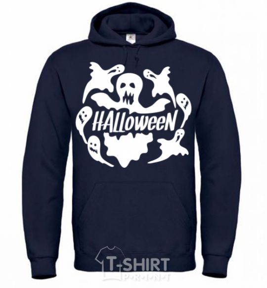 Men`s hoodie Halloween ghosts navy-blue фото