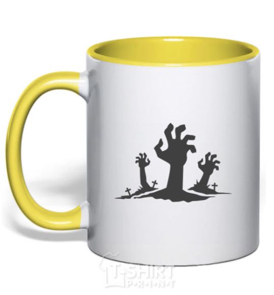 Mug with a colored handle Horrible hands yellow фото
