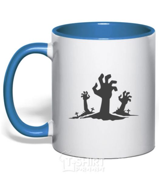 Mug with a colored handle Horrible hands royal-blue фото