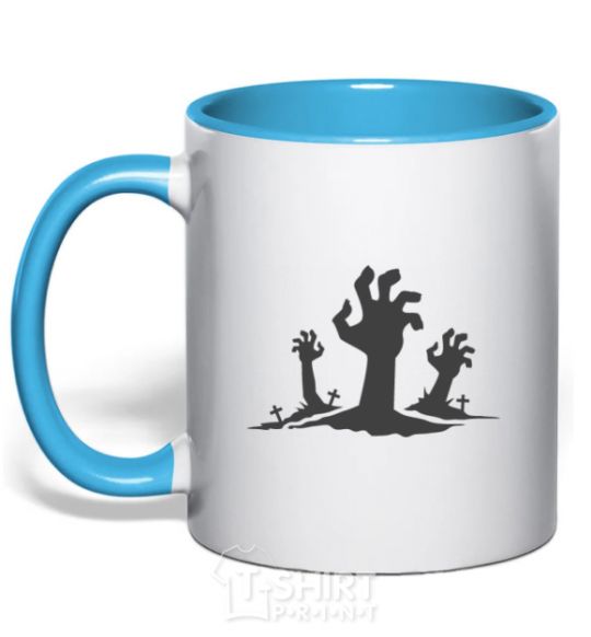 Mug with a colored handle Horrible hands sky-blue фото