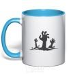 Mug with a colored handle Horrible hands sky-blue фото