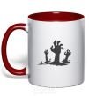 Mug with a colored handle Horrible hands red фото