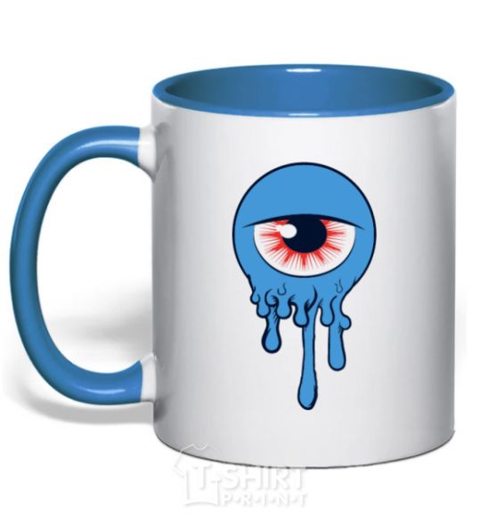 Mug with a colored handle Horrible eye royal-blue фото