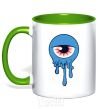 Mug with a colored handle Horrible eye kelly-green фото