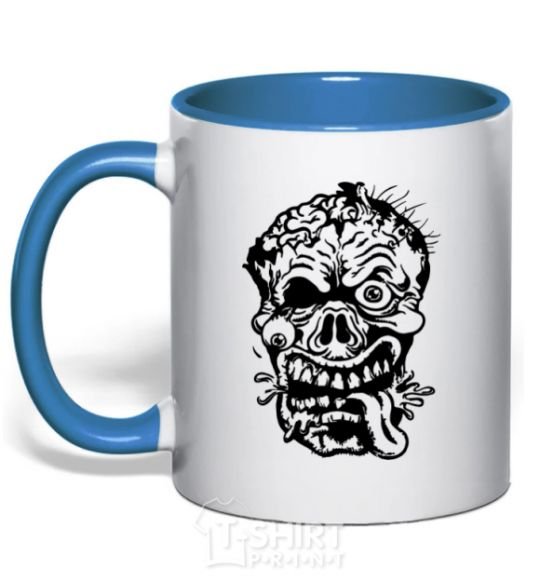 Mug with a colored handle zombie royal-blue фото