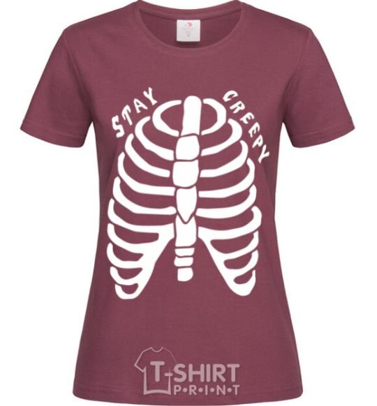 Women's T-shirt stay creepy burgundy фото