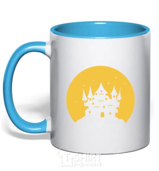 Mug with a colored handle Moon sky-blue фото