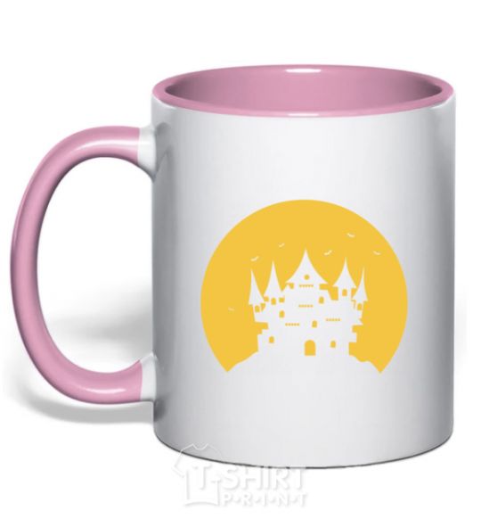 Mug with a colored handle Moon light-pink фото