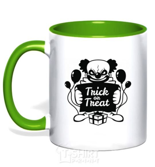 Mug with a colored handle Cloun trick or treat kelly-green фото