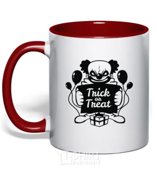 Mug with a colored handle Cloun trick or treat red фото