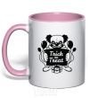 Mug with a colored handle Cloun trick or treat light-pink фото