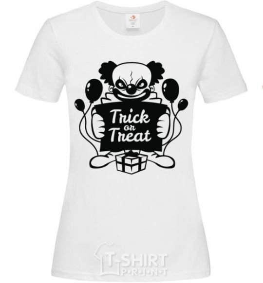 Women's T-shirt Cloun trick or treat White фото