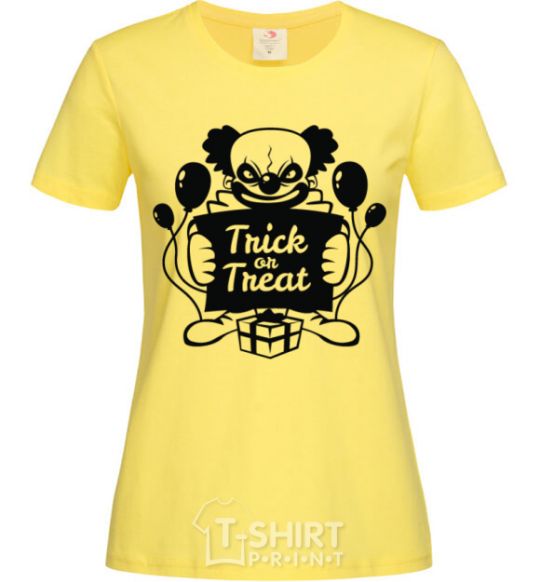 Women's T-shirt Cloun trick or treat cornsilk фото