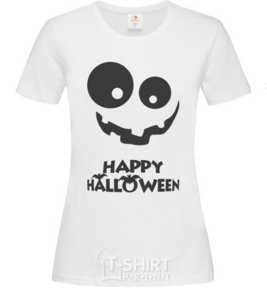 Women's T-shirt happy halloween smile White фото