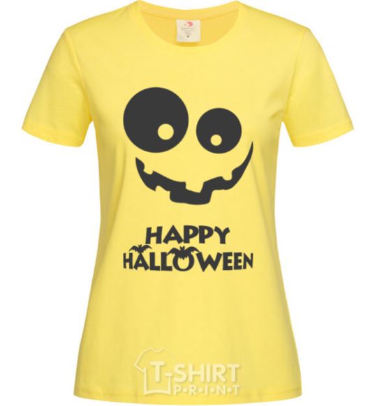 Women's T-shirt happy halloween smile cornsilk фото