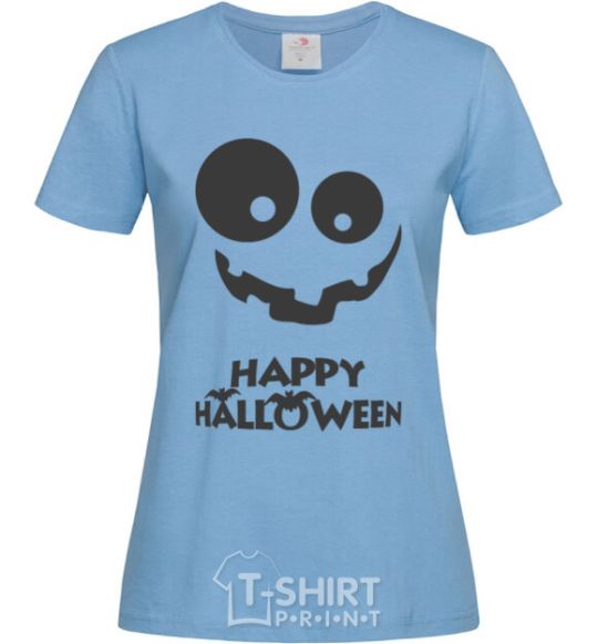 Women's T-shirt happy halloween smile sky-blue фото