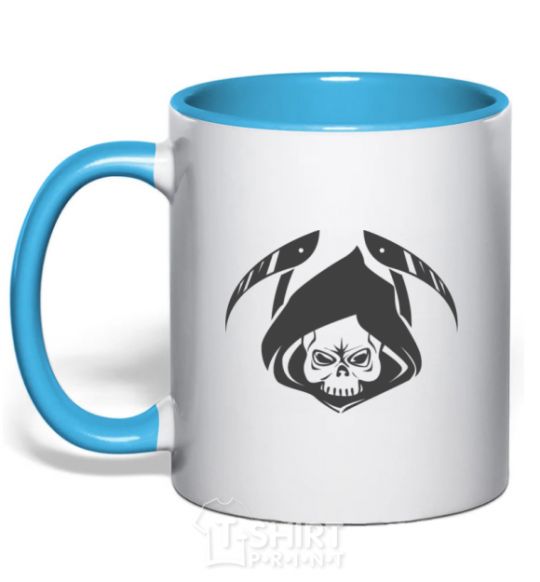 Mug with a colored handle Death sky-blue фото