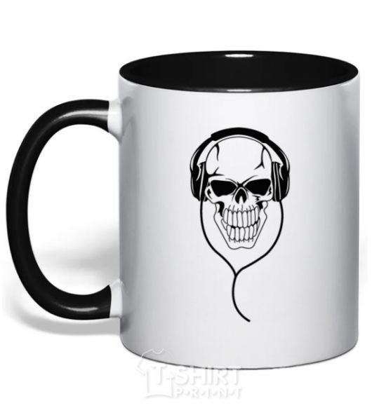 Mug with a colored handle Skull in headphones black фото