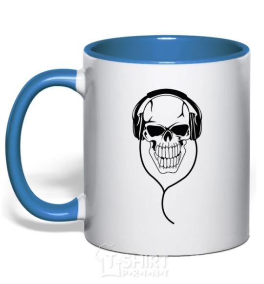 Mug with a colored handle Skull in headphones royal-blue фото