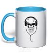 Mug with a colored handle Skull in headphones sky-blue фото