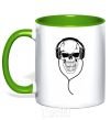 Mug with a colored handle Skull in headphones kelly-green фото