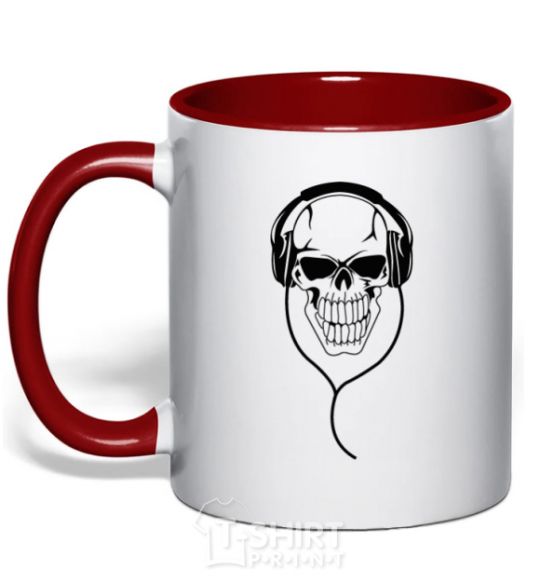 Mug with a colored handle Skull in headphones red фото