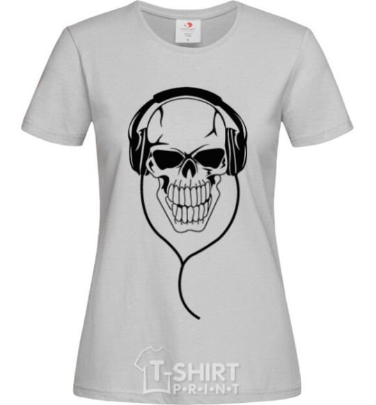 Women's T-shirt Skull in headphones grey фото
