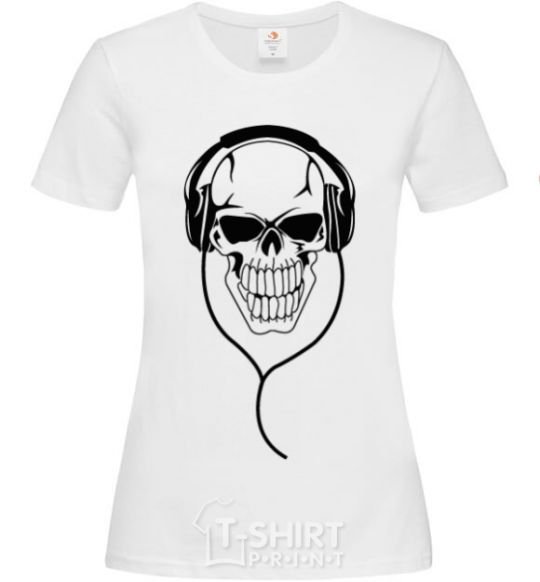 Women's T-shirt Skull in headphones White фото