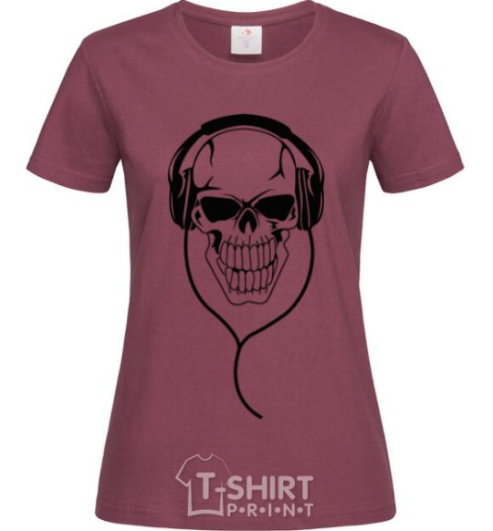 Women's T-shirt Skull in headphones burgundy фото
