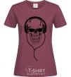 Women's T-shirt Skull in headphones burgundy фото