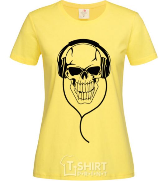 Women's T-shirt Skull in headphones cornsilk фото