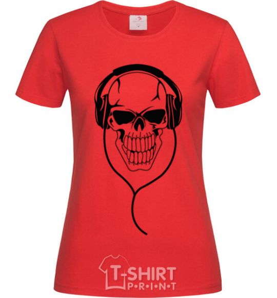 Women's T-shirt Skull in headphones red фото
