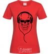Women's T-shirt Skull in headphones red фото