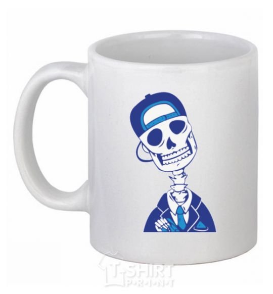 Ceramic mug A skull in a cap White фото
