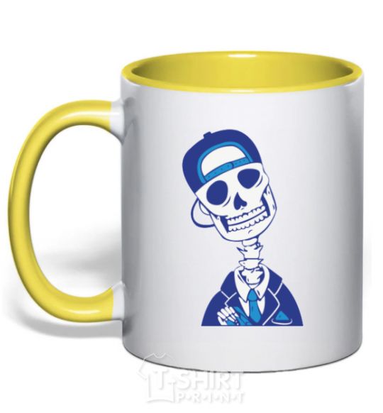 Mug with a colored handle A skull in a cap yellow фото