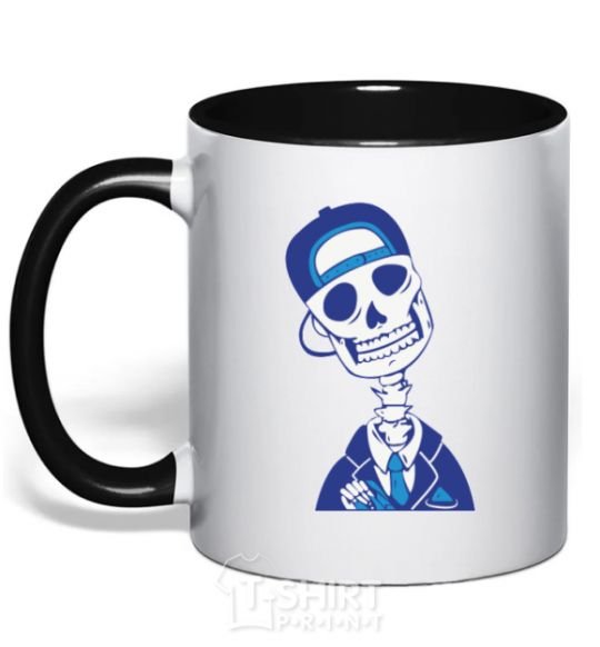 Mug with a colored handle A skull in a cap black фото
